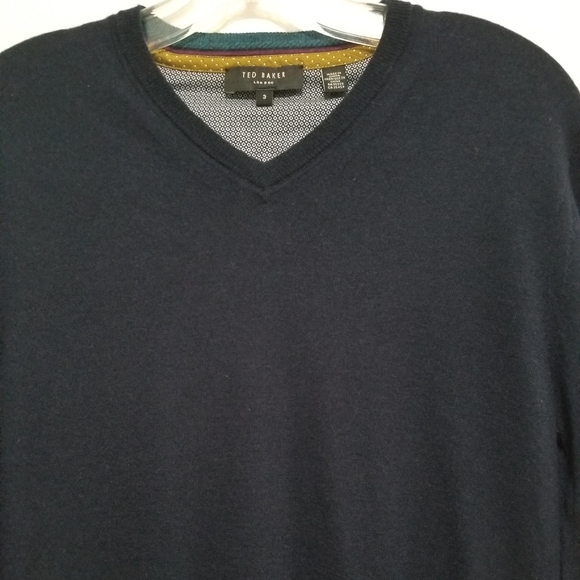 Ted Baker London Mens Navy Blue V-neck Wool Cashmere Sweater Fine Knit Medium - Picture 2 of 11